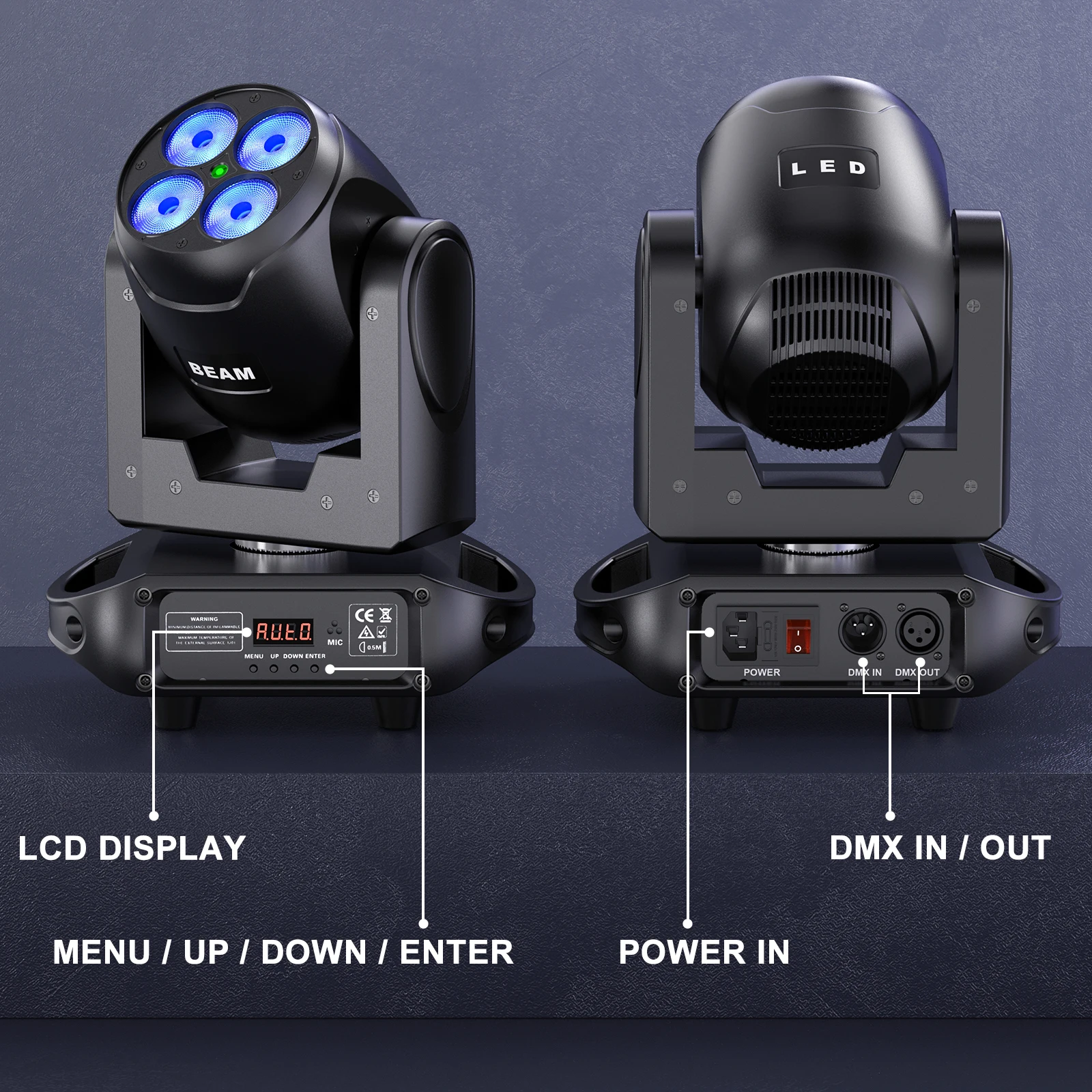 U'King 100W Beam Wash Moving Head Lights With 4X20W RGBW LED Beads Stage Light Green Starry Sky Effect DMX512 DJ Light For Party