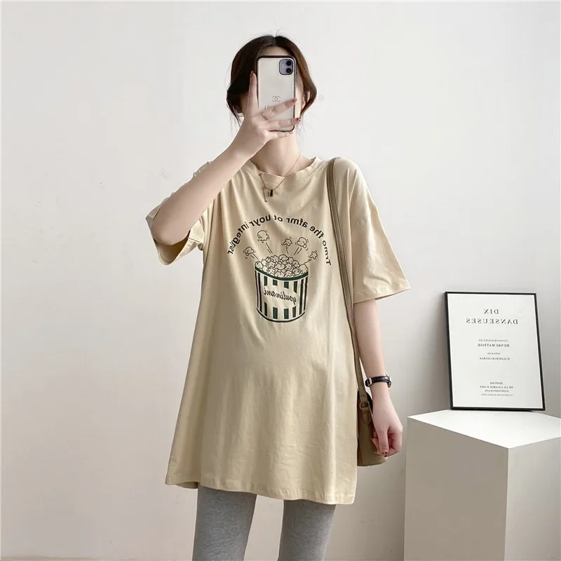 Maternity Women Spring Summer Short Sleeve T-Shirt Fat Girl Plus Large Size Loose Onesies Fashion Medium Long Sleep Dress Cloth