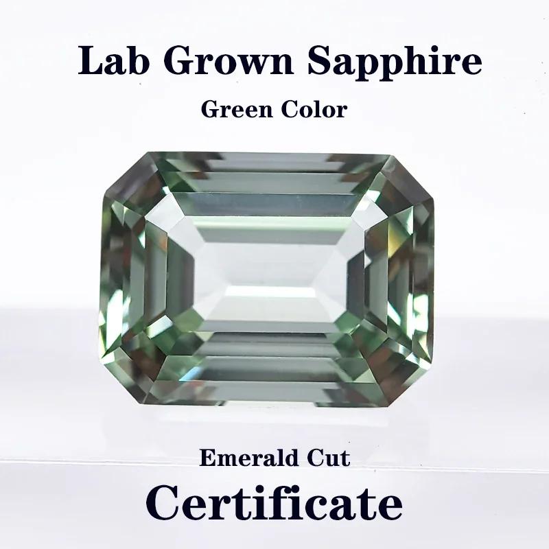 

Lab Grown Sapphire Green Color Emerald Cut Charms Gemstone DIY Ring Necklace Earrings Main Materials with Certificate