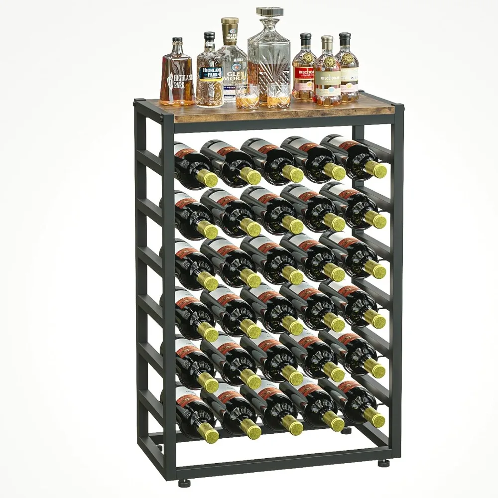 YOLEO Wine Rack Free Standing 6-Tier 30 Bottles Wine Holder Display Storage Shelves with Metal Frame