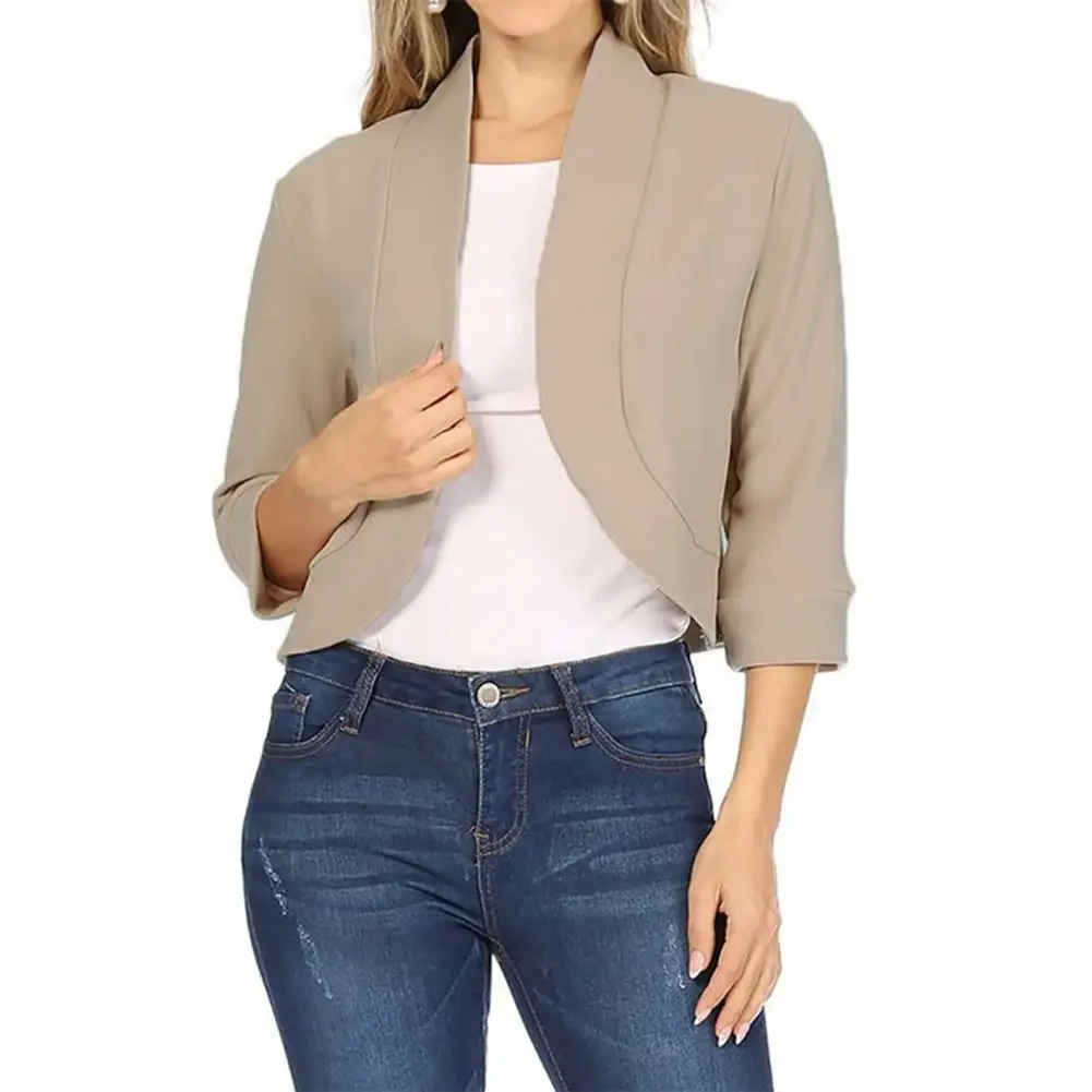 Chaqueta de manga corta para mujer, cárdigan ajustado Formal, sin botones, elegante, para oficina, Otoño, 3/4