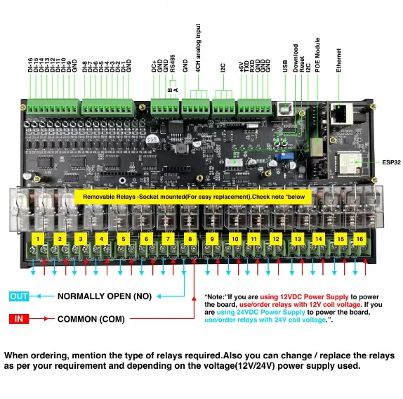 KC868-E16P 16A ESP32 poe Модуль реле на DIN-рейку Ethernet RS485 для дома Asstant Esphome Tasmota Расширение автобуса IIC