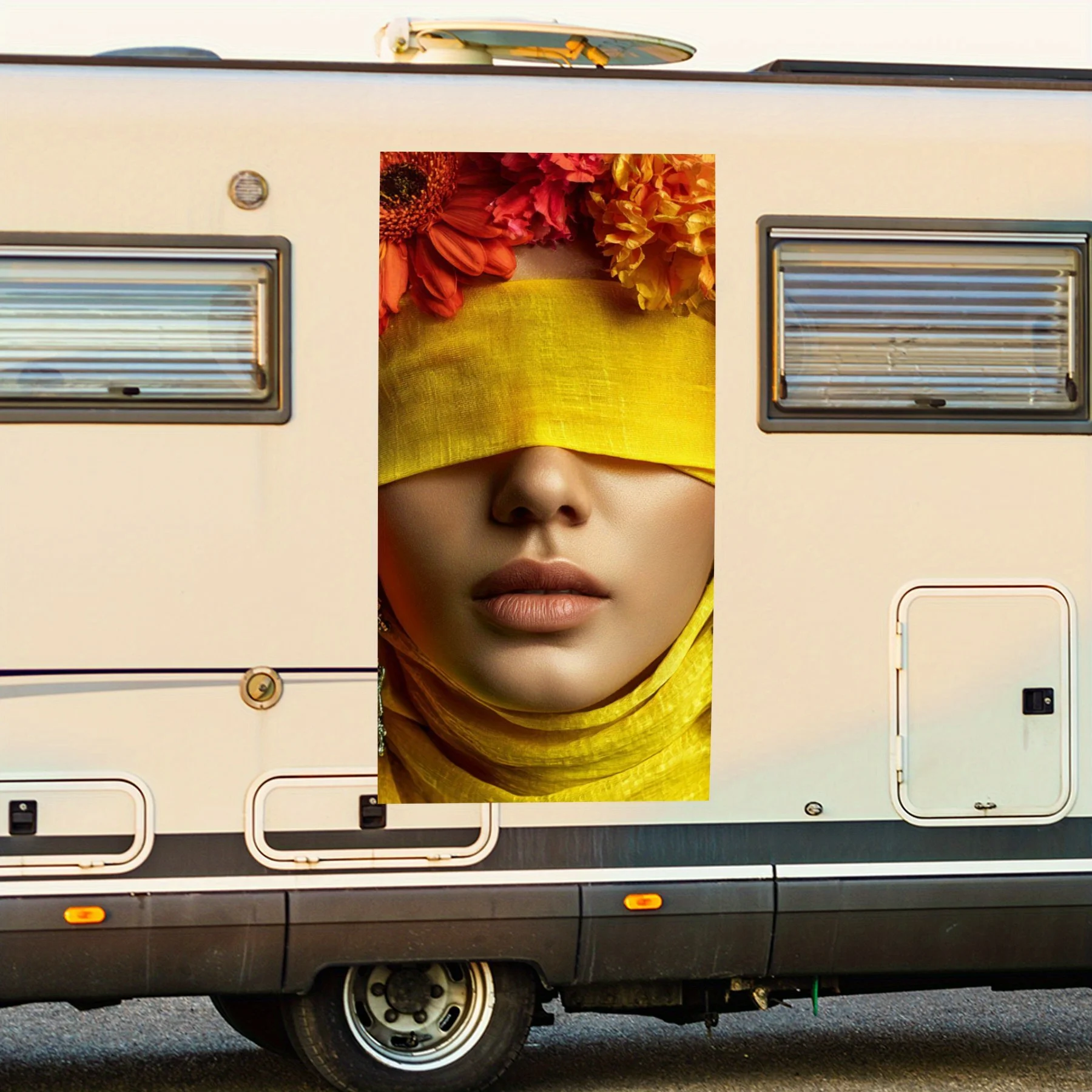 

Загадочная женщина с цветочным венком, водонепроницаемая виниловая наклейка для стороны автофургона, самоклеящиеся наклейки для украшения и защиты корпуса автофургона,