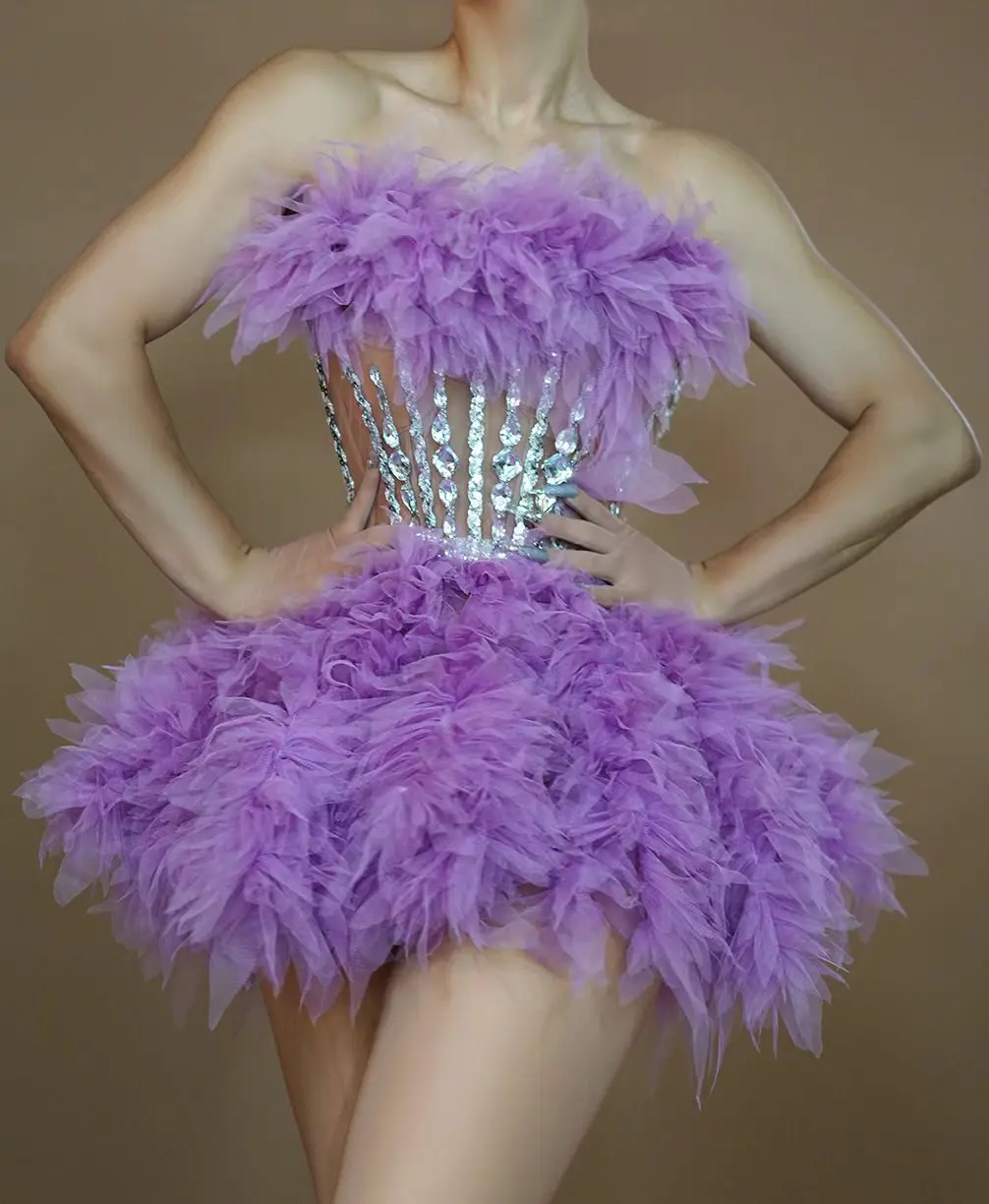 Pink Purple Explosion Net Mini Skirt Diamond Puff Party Rock Drag Queen Club Party Birthday Special Ocassion Sexy Costume Rave
