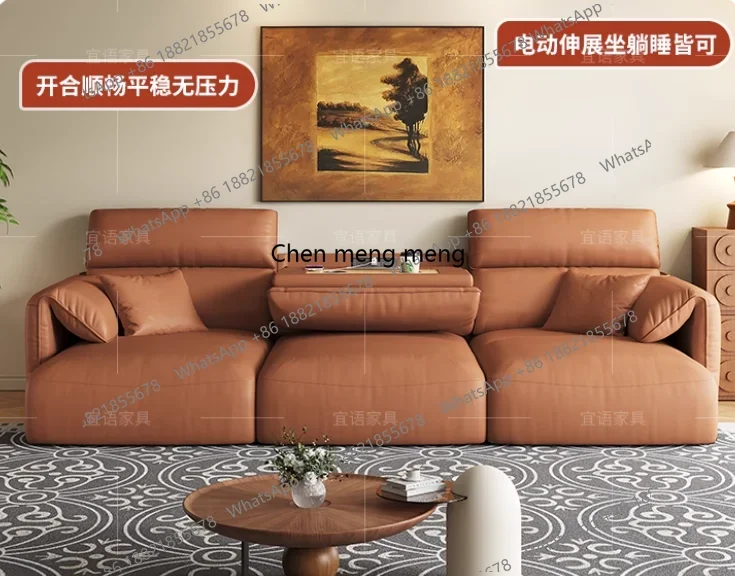 New arrive Cream wind elephant ears multi-functional electric leather sofa bed living room dual-purpose straight row smart sofa