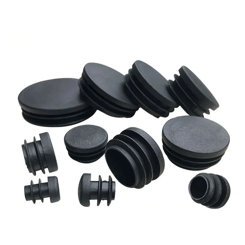 16-25mm Black Thicken PE Plastic Pipe Insert Plugs, Anti-Slip Furniture Table Chair Feet End Caps