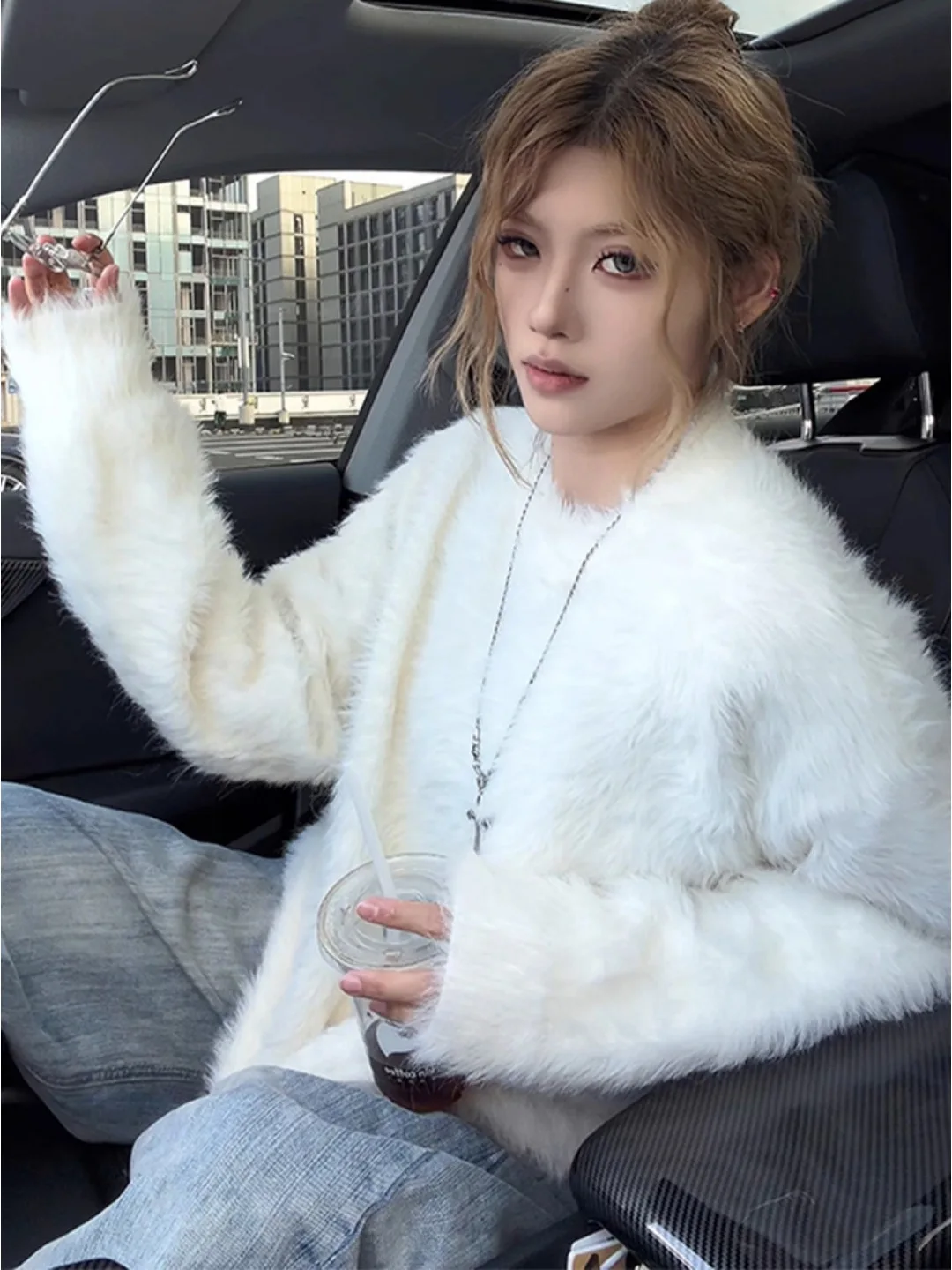 

Свободный круглый свитер из мериносовой шерсти для осени и зимы, удобный вязаный топ для пар, мягкая смесь полиэстера и нейлона