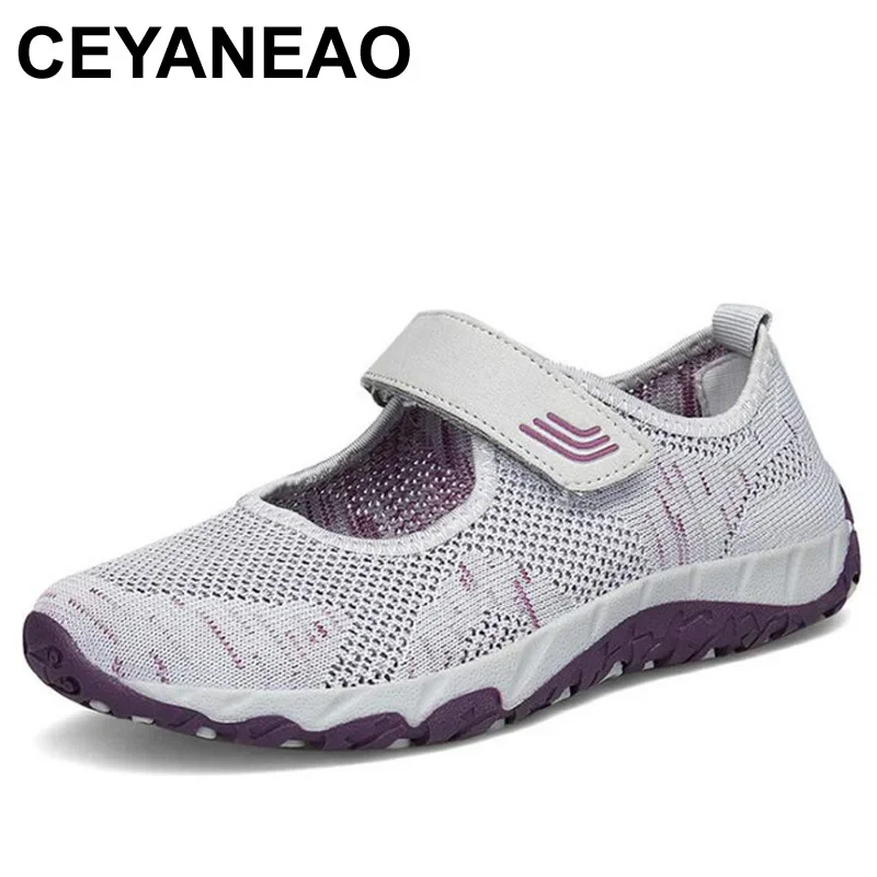 CEYANEAOBreathable Women Sneakers Healthy Walking Shoes Outdoor Mesh Antislip Sport Running Shoes Mother Gift Comfort Light Flat