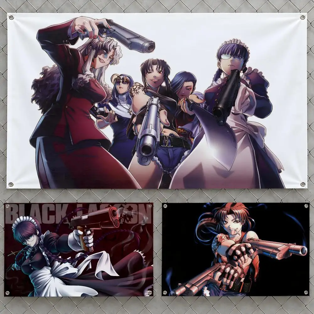 Anime Black Lagoon Roanapur Mercenaries Flags Wall Hanging Flag Banners For Birthday Parties Outdoor Bedroom Dorm Room Decor