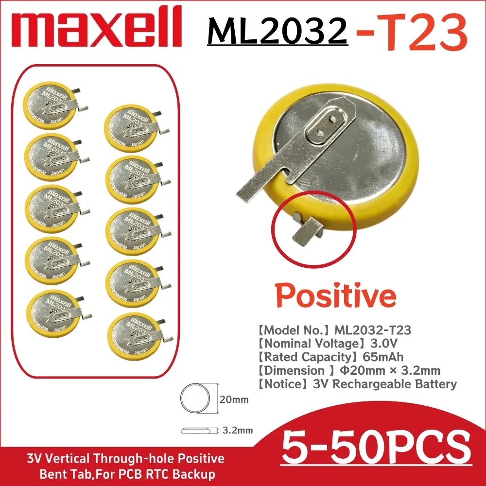 5-50Pcs Original MaxeII ML2032-T23 Battery ml2032 ML 2032 T23 Rechargeable Battery CR2032 CR 2032 DL2032 ECR2032