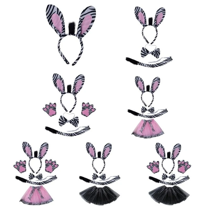 49MC Animal Zebras Headbands Zebras Bowtie Cartoon Ears Hair Hoop Zebras Tail Headwear Party Cosplay Photography
