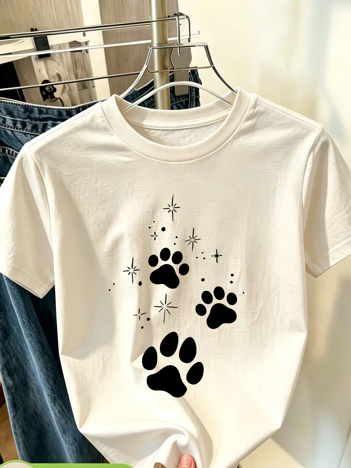 Women's Tops Starry Pet Paw Print Casual Round Neck Short Sleeve T Shirt Soft Wea RCasual T-Shirt Fashion Clothes Female Cheap
