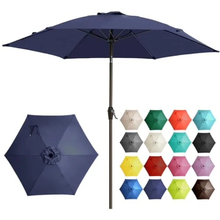 7.5FT Large Outdoor Patio Umbrella Market Table Umbrella-UV Resistant, Easy Push Button Tilt and Crank, 6 Sturdy Fiberglass Rib