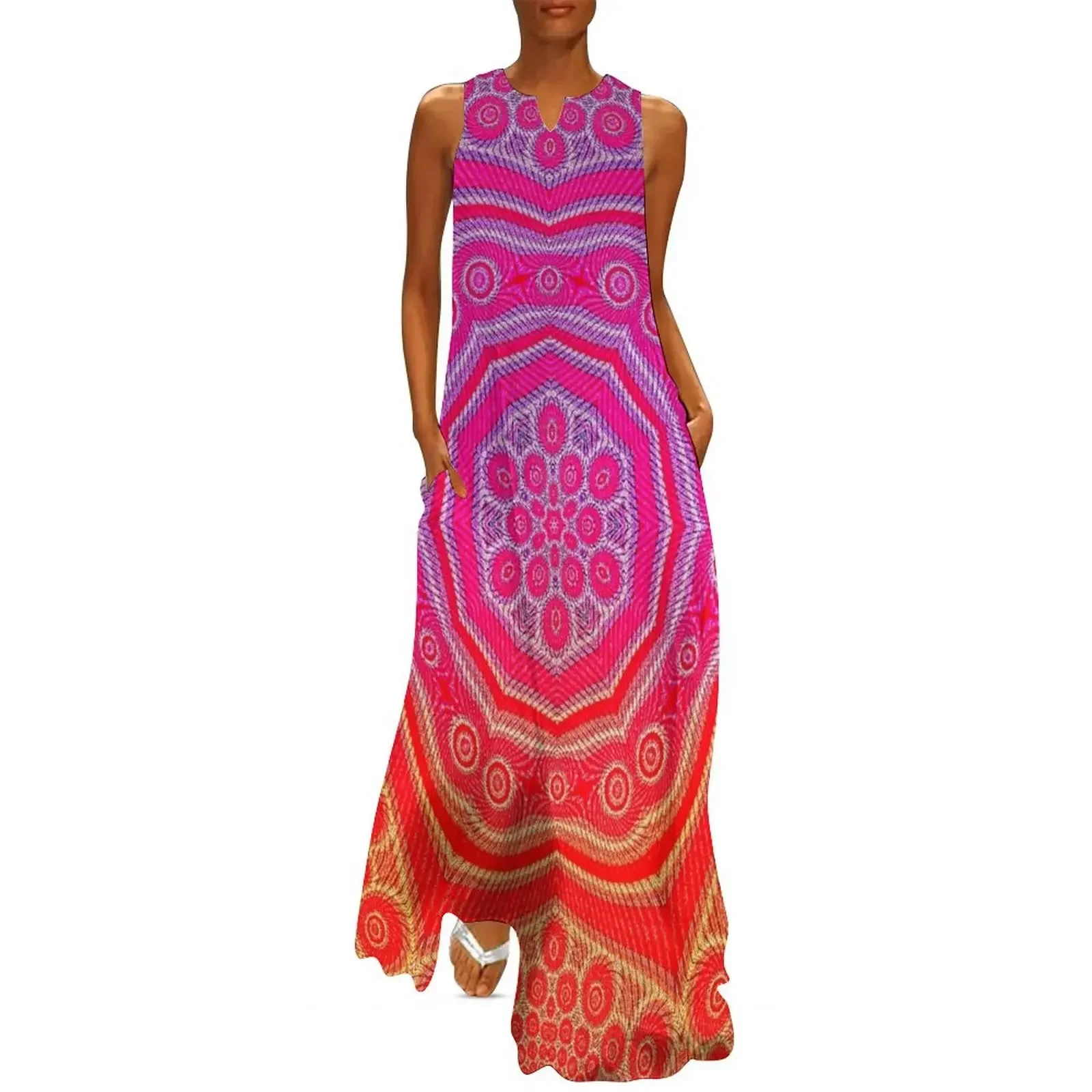 

Flower of life pink and orange Long Dress Clothing Female dress Party dresses evening dress woman