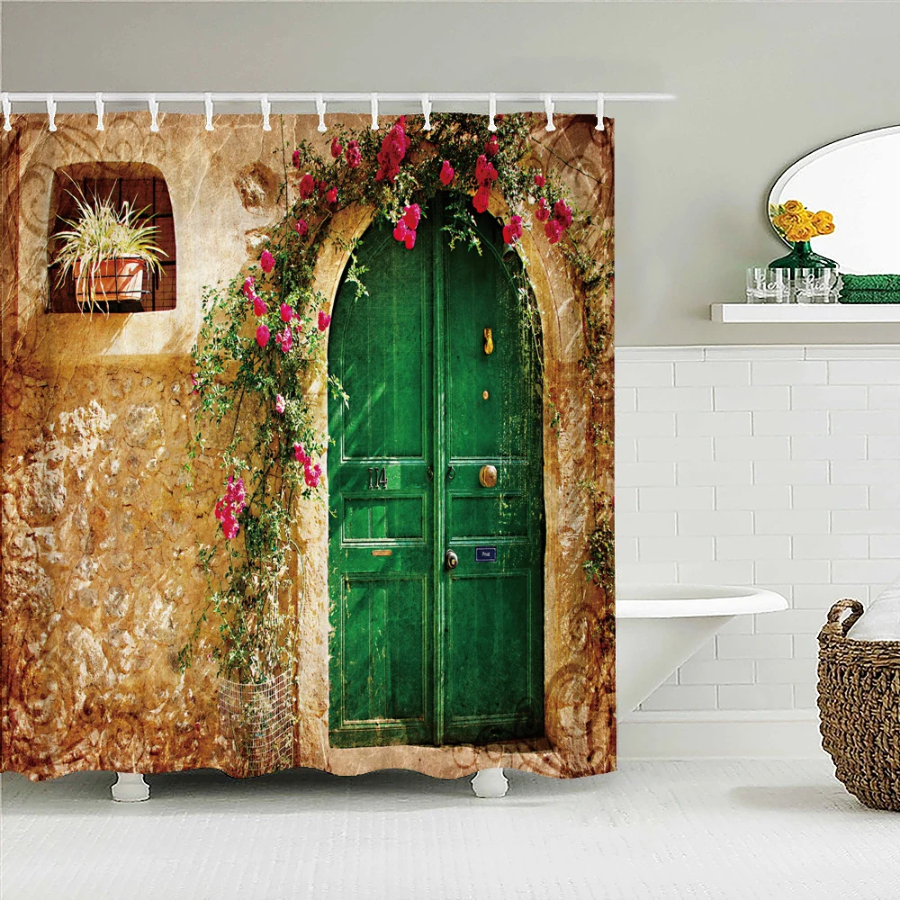 Waterproof Flowers Grass Plant Rock Wall Shower Curtain For Bathroom Bath Curtains Extra Long 180*200 CM 3d  Shower Curtain