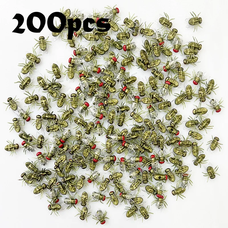 200Pcs Realistic Fake Flies Plastic Simulated Insect Fly Bugs Model Joke Compulsive Toys Prank Halloween Party Favors
