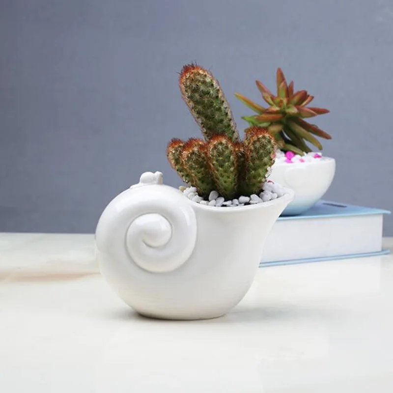 Ceramic Green Plant Pot Creative Spiral Shell Flowerpot Breathable Vase Desktop Ornaments Garden Art Home Decor