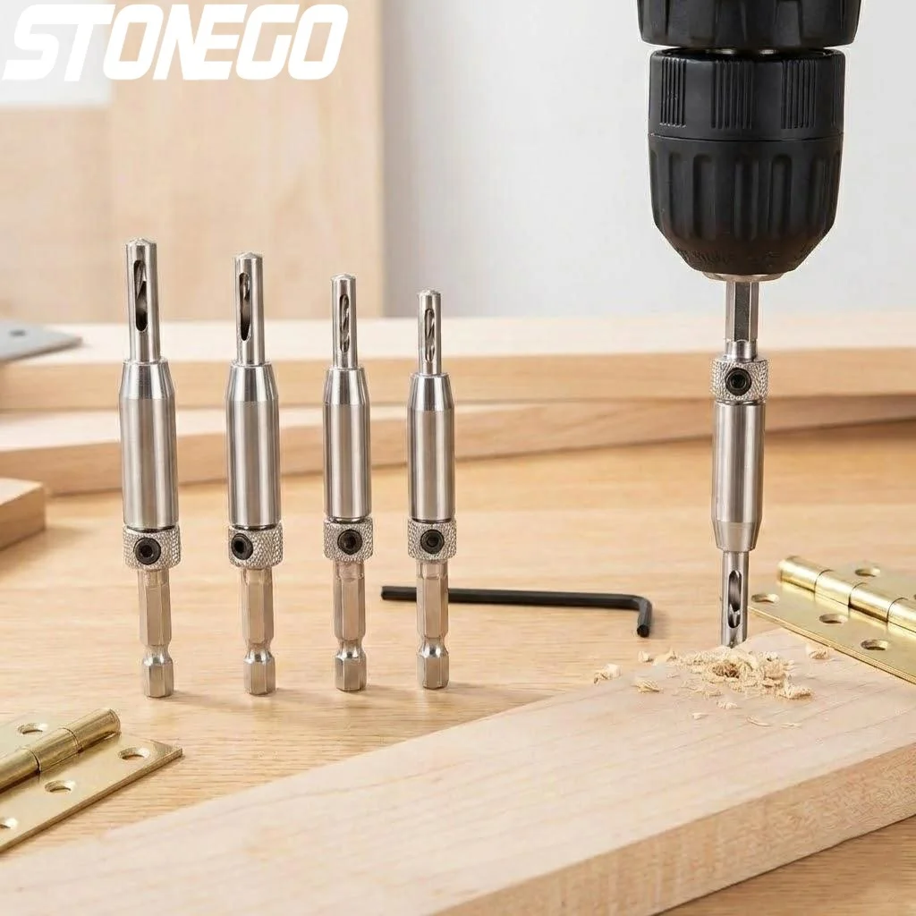 Woodworking Reaming Drill Bit Set Door Window Hinge Hole Opener Precision Positioning Hardware Tool