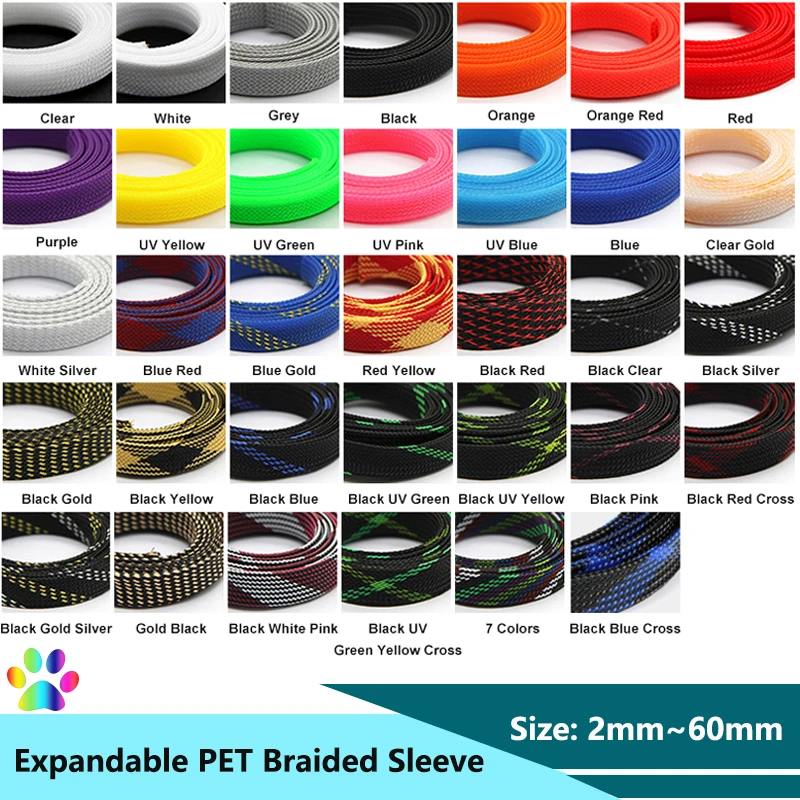 

2m PET Braid Sleeve 2/4/6/8/10/12/14/16/20/25/30/35/40/50/60mm High Density Wire Wrap Protection Case Sheath For Electric Cables