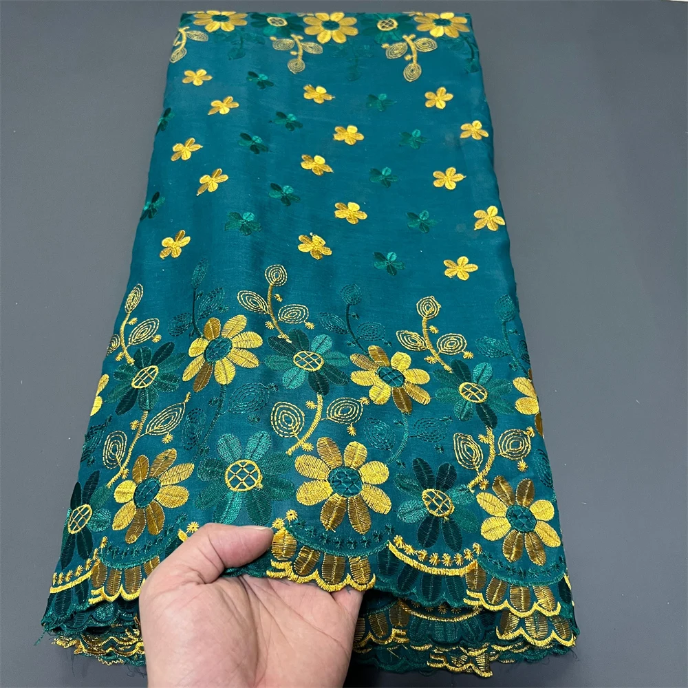 

2025 африканский нигерийский тюль, кружевная ткань для шитья платья, высокое качество, дамасский хлопок, чистая вышивка, свадебная вечеринка, 5 ярдов, ZJ062