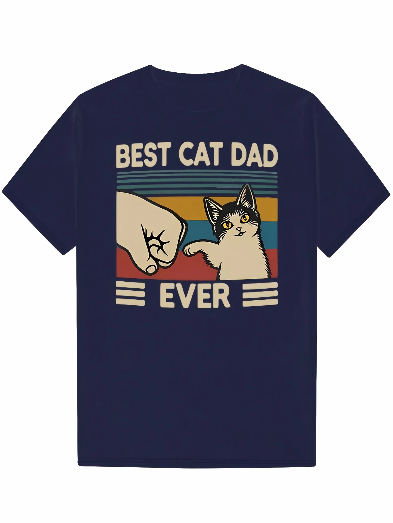 

Men's "Best Cat Daddy ever" interesting pattern, black cotton round neck short-sleeved T-shirt with cat and paw print design.