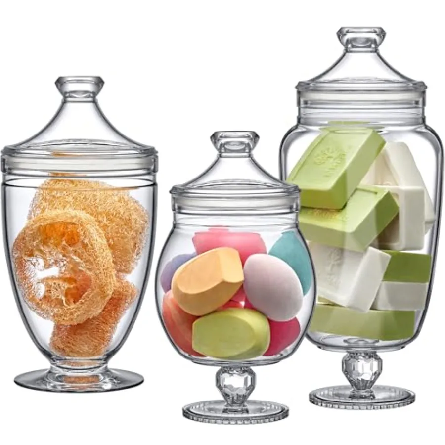 - Admire - Plastic Apothecary Jars 3-Piece Set 60/46/40 oz (NOT Glass) Acrylic Jars with Lids Bathroom Canisters Candy Buffet W