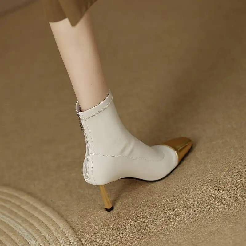 كرازينغ وعاء البقرة انقسام الجلود ساحة تو رقيقة عالية الكعب الأحذية الحديثة الربط المدخنة تصميم موضة مريحة سستة حذاء من الجلد #6