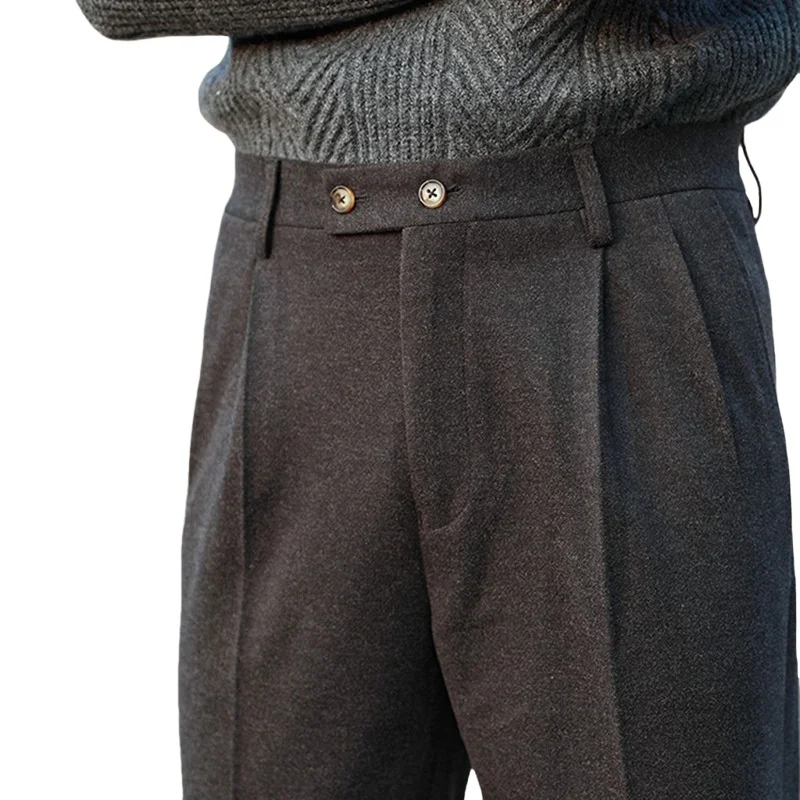 

High Waist Straight Leg Men's Suit Pants Business Casual Paris Button Spring Summer Iron Free Durable Long Trousers