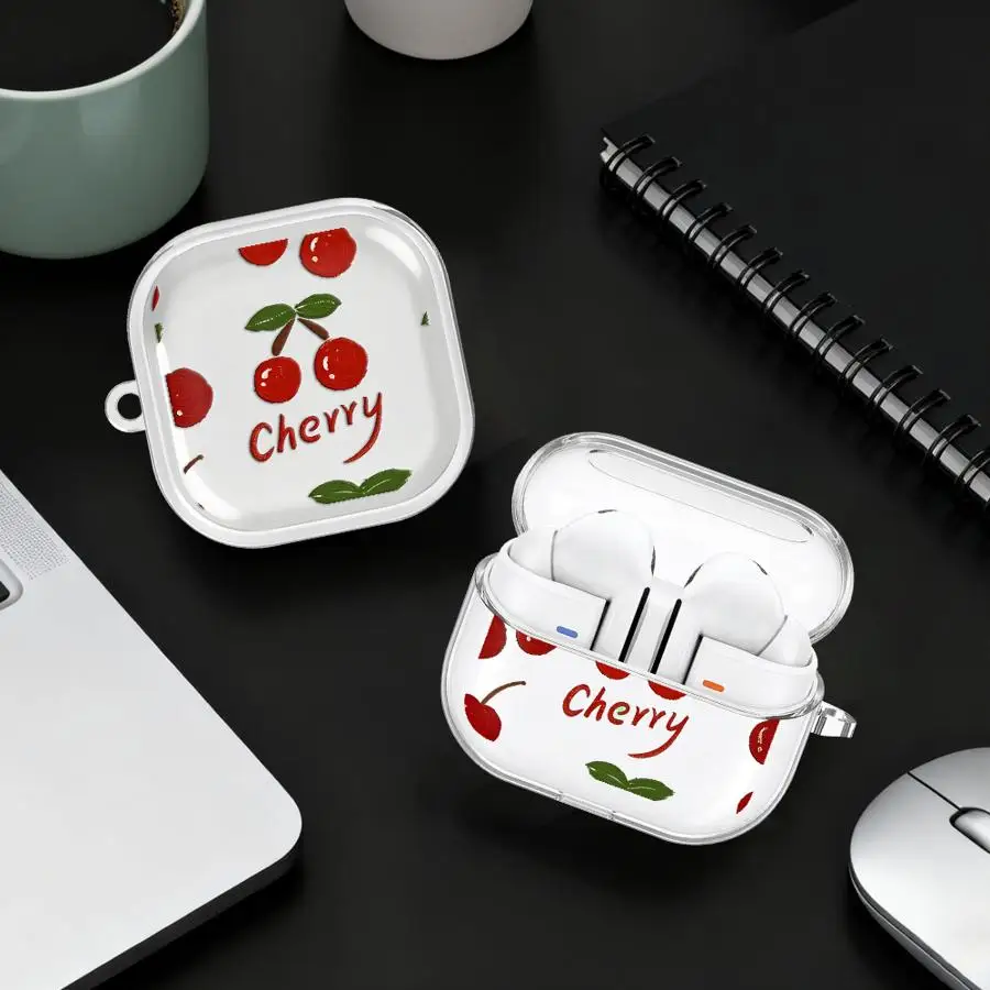 Case For Samsung Galaxy Buds 4 Pro 3 FE Live 2Pro 3Pro 2 4Pro Clear Earphone Cases Cover With Hook Cartoon Cherry
