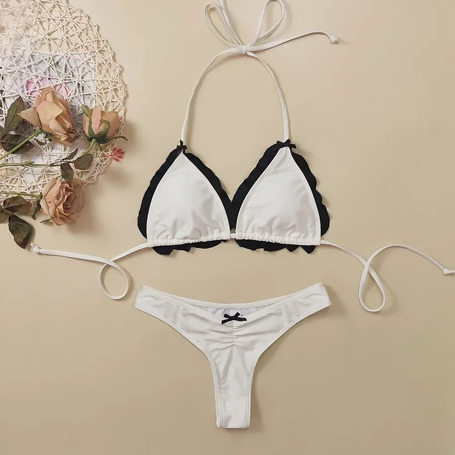 

Retro Patchwork Bandage Bikini Sets 2025 New Split Swimsuit for Women Sexy Backelss Triangle Bathing Suits Trend Swimwear