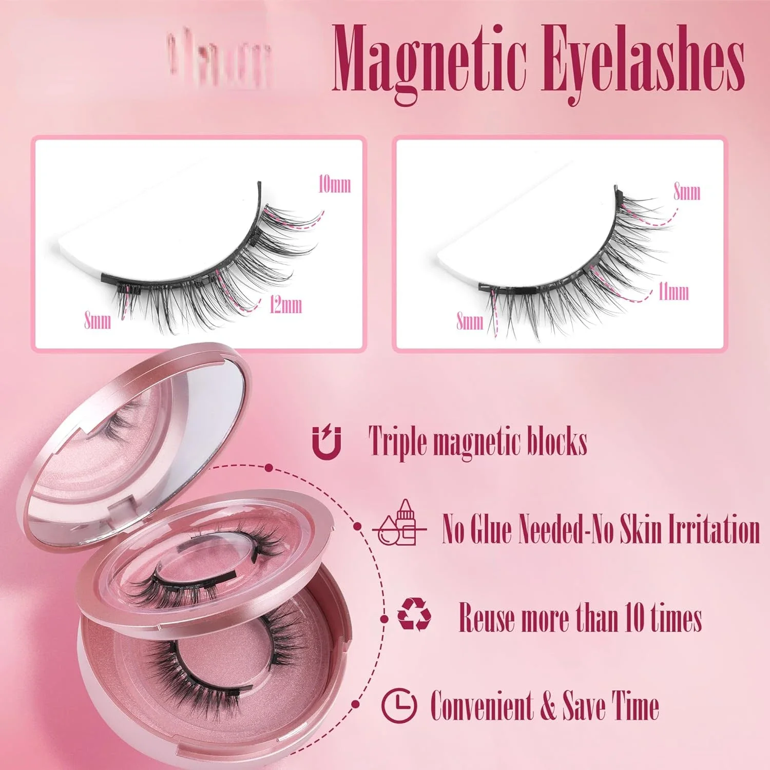 Hypoallergenic Beauty: Magnetic Lashes with Hypoallergenic Magnets and Applicator - Reusable for Sensitive Eyes