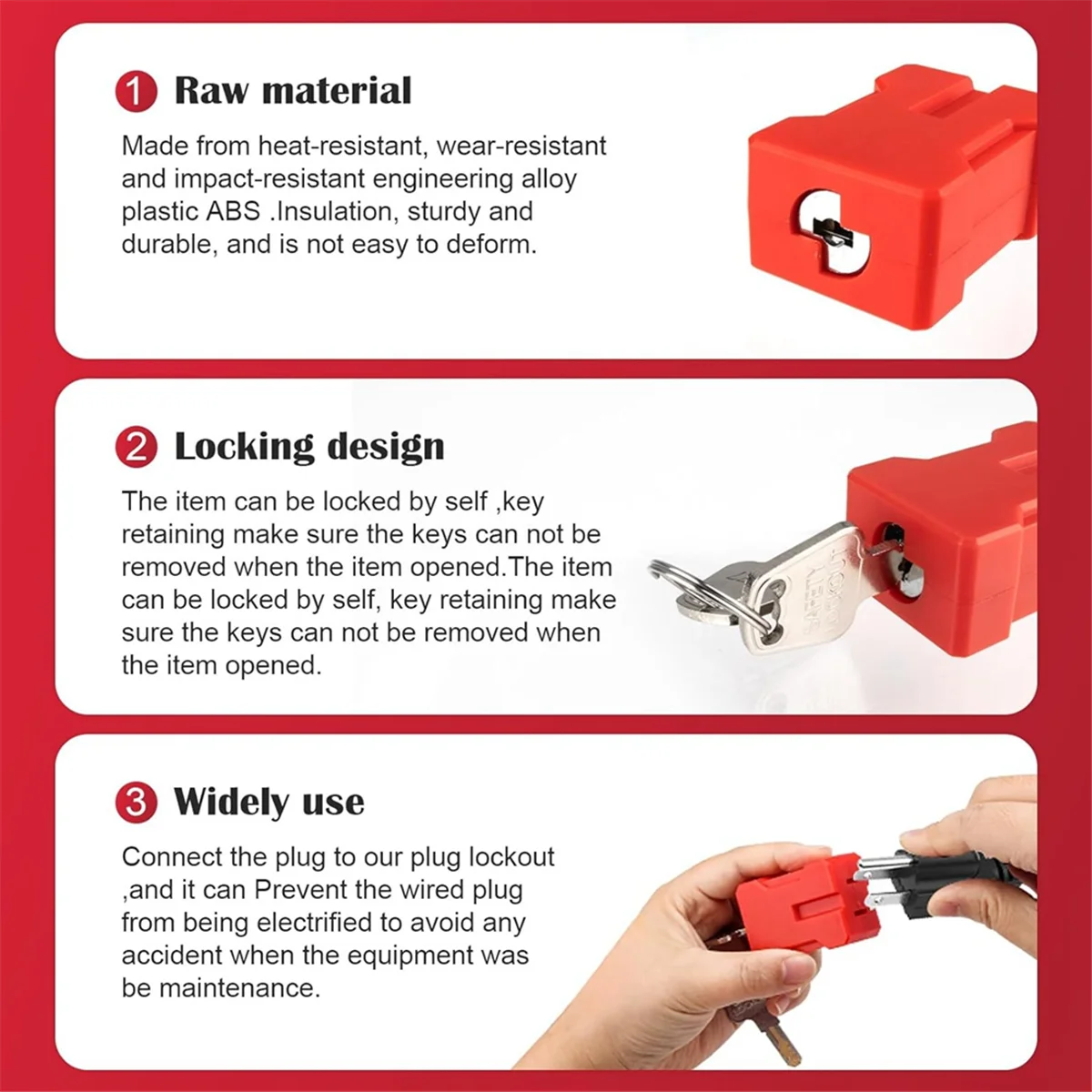 2Set Plug Lock-Electrical Cord Plug Lockout Device,Electrical Shutdown Service Fits U.S Standard 2 and 3-Pronged PlugsT98C