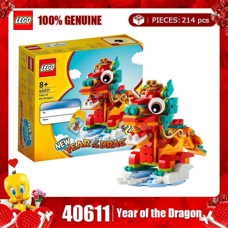 

Строительные блоки Lego, новогодняя ограниченная серия 40611, китайский зодиак, год Лонг, коробка-головоломка, строительные блоки, игрушка в подарок