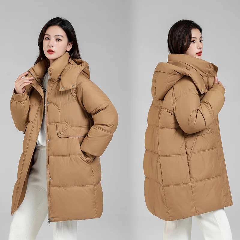 

Down Jacket for Women Hooded Medium-length Jacket 2023 Winter Thick Section Korean Fashion Warm Casual Coats Parkas