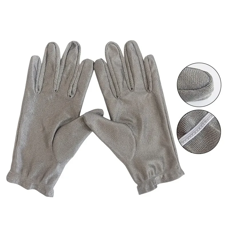Electromagnetic Radiation Protective 100% Silver Fiber Knitted Fabric Gloves Antibacterial EMF Shielding Hand Protection