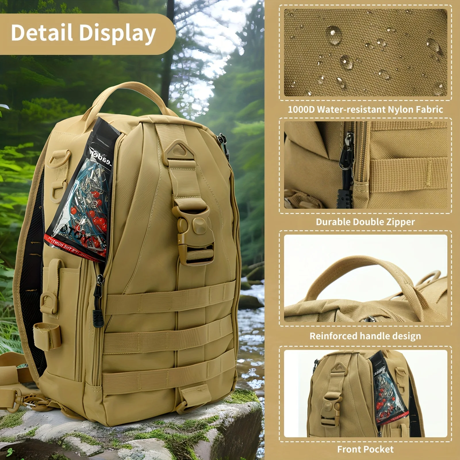 YOTO Mochila para pesca impermeable con organizador de caña ligera - imagen 5