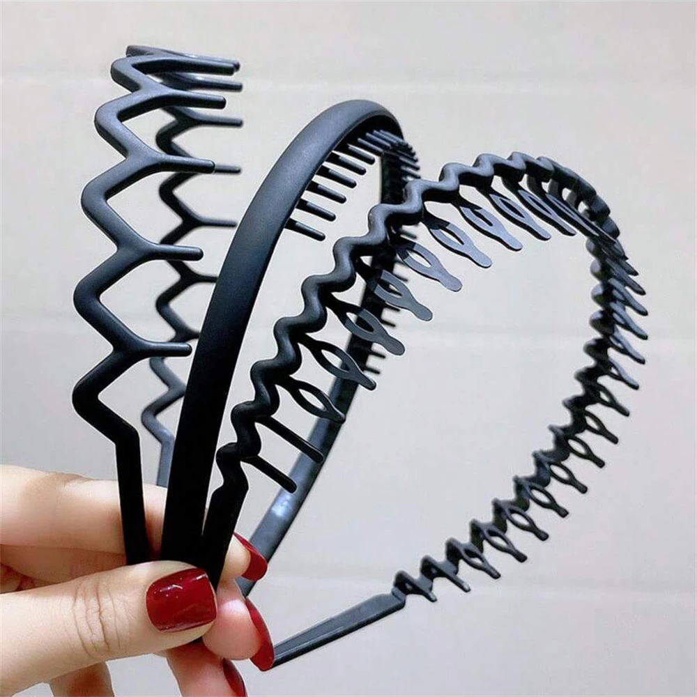 Diadema para el pelo de primavera ondulada de plástico Unisex, diadema negra antideslizante para deportes al aire libre, diadema Simple, tocado para lavado de cara, 1 ud.