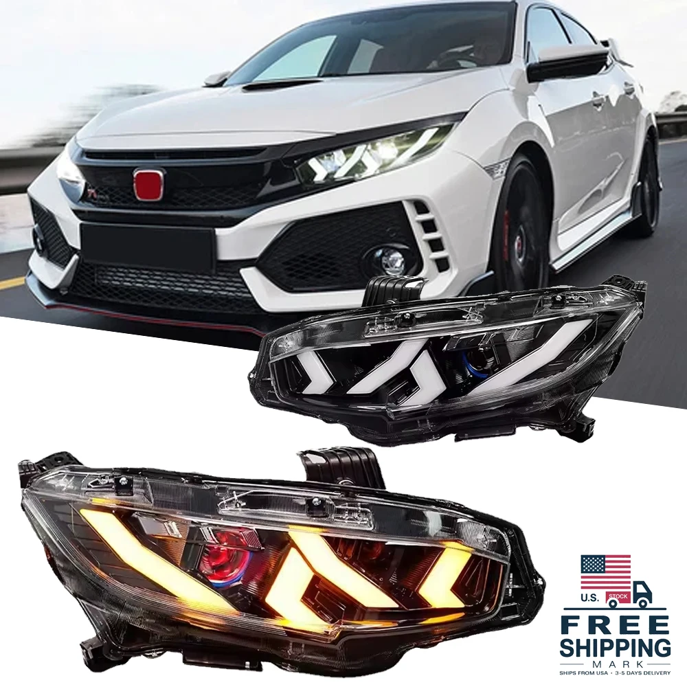 

Car Lights For Honda Civic Hatchback 2016-2021 10th LED HeadLamps Assembly Projector Accessories Start-up Animation