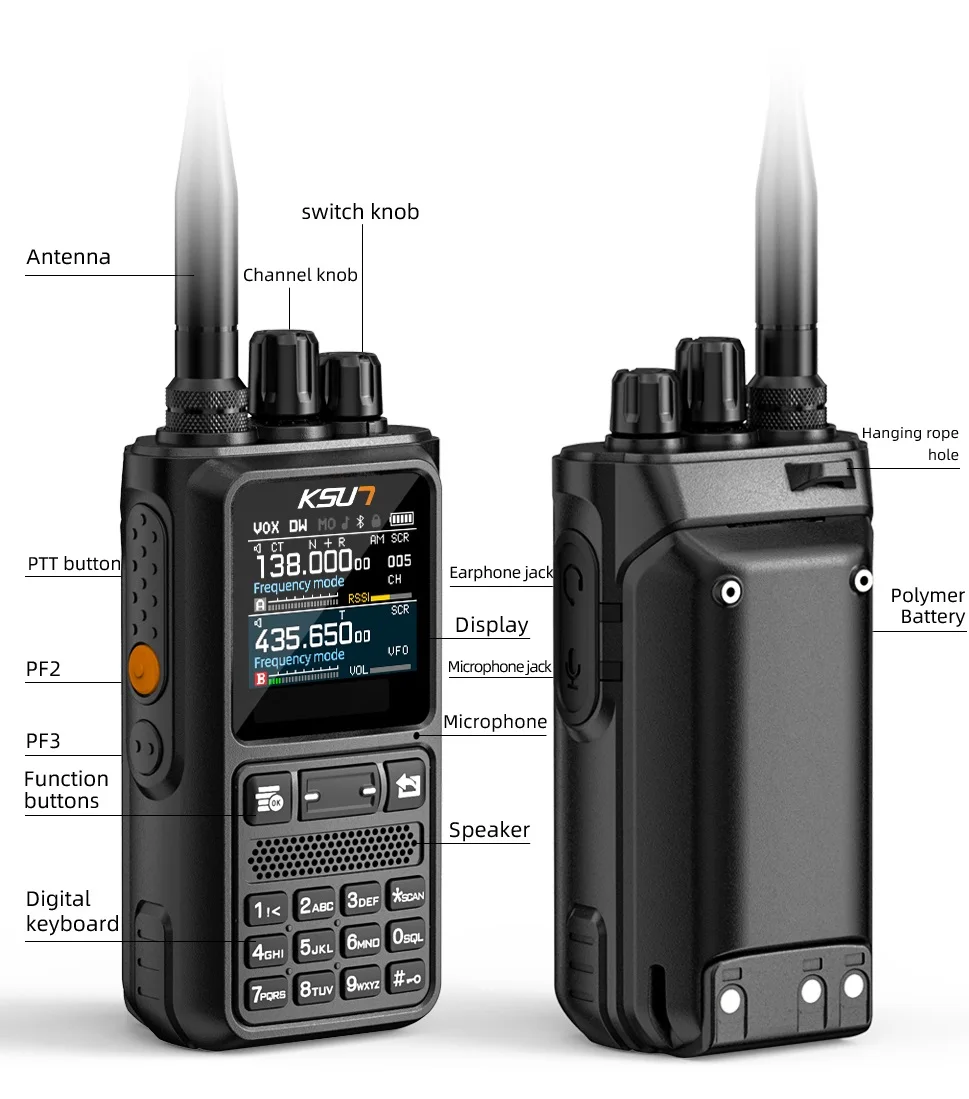 KSUT UV110D Walkie Talkie Long Range Walkie Talkie AM/FM UHF/VHF Ham Radio Transceiver Phone APP Programming for Camping