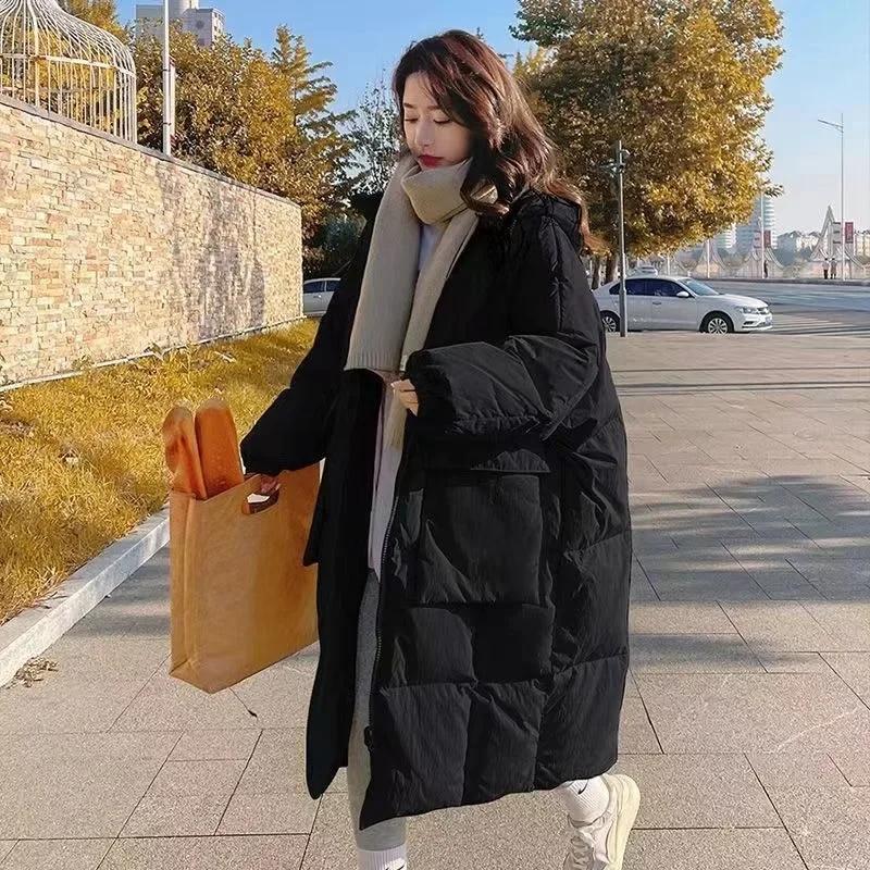 Milk Yellow Down Padded Jacket Women\'s Long Over The Knee 2025 Winter Thick Padded Jacket Korean Version Bread Coat Tide Winter