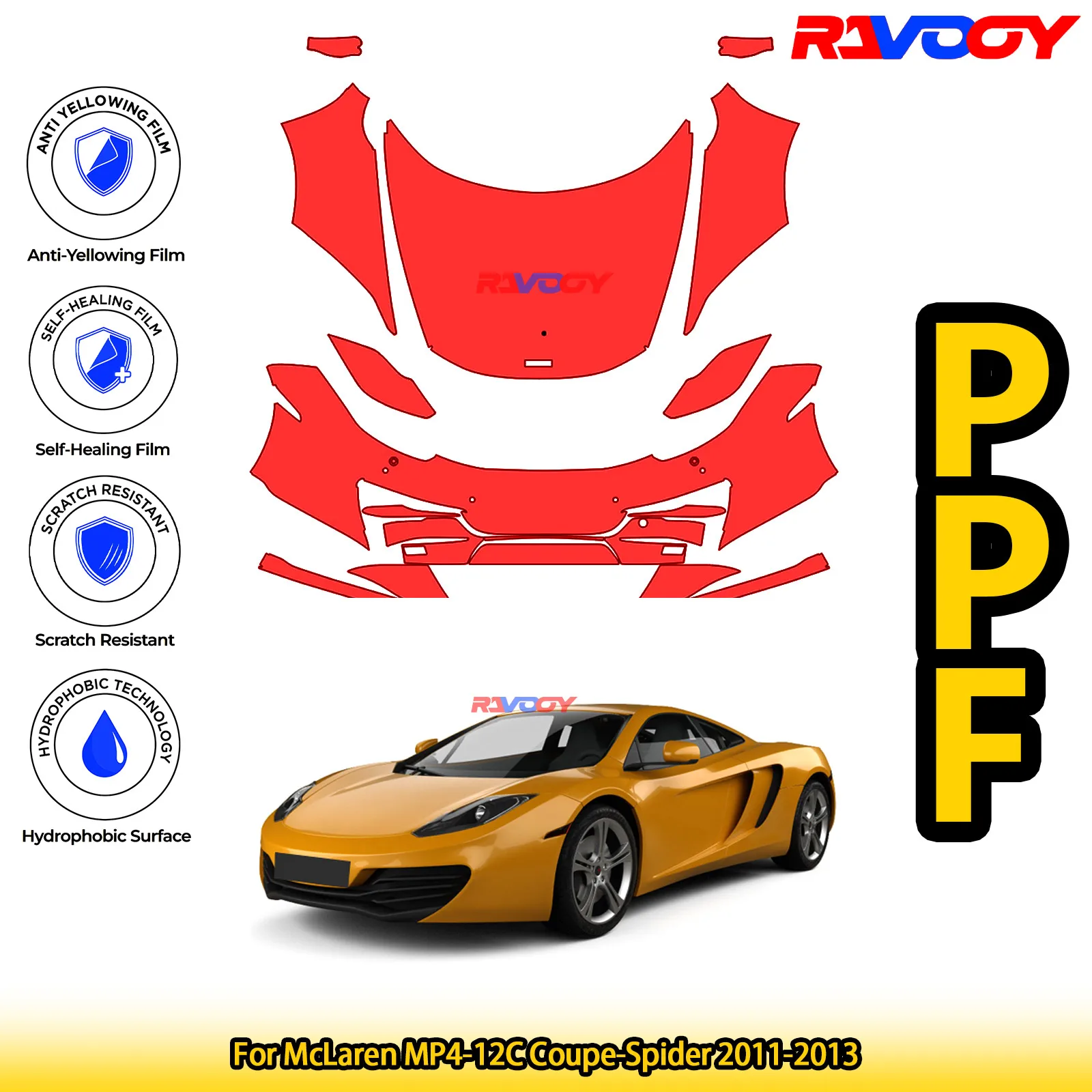 

For McLaren MP4-12C Coupe-Spider 2011-2013 Glossy Matte Black Precut front PPF Kit Paint Protection Film