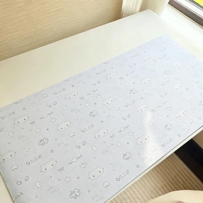 Leather Mousepad Blue Cat Little Fish Bone Table Mat Cute Simple Versatile Table Mat Leather Stainproof Waterproof Tablecloth
