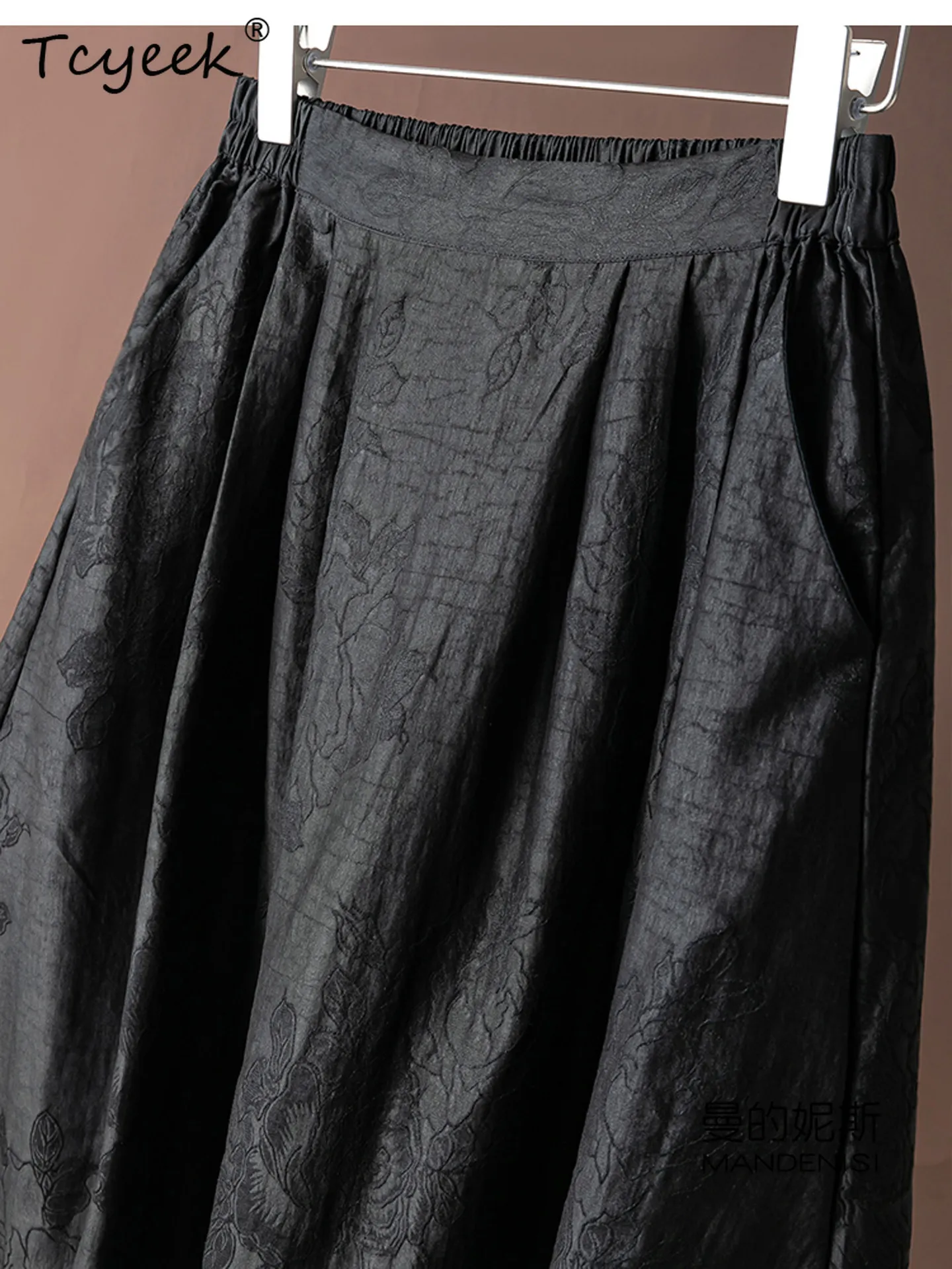 Tcyeek 100% Real Silk Womens Skirts Elegant Skirt for Woman Summer Clothes Party Skirt Loose Fit Gambiered Guangdong Gauze 2026