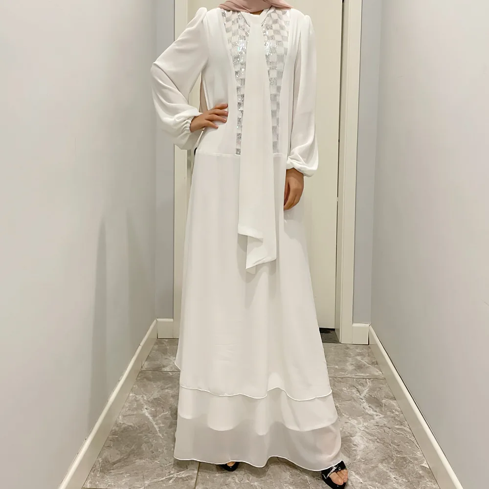 Women Autumn Summer Sequin Dress Full-length Solid Loose Long Dress Fashion Muslim Abaya Nationality Vintage Autumn Clothing