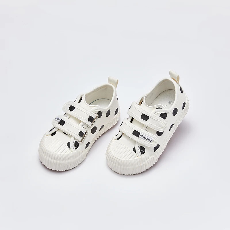 Dave Bella 2024 Spring Kids Canvas Shoes for Baby Boys Girls Casual White Dot Non Slip Children Canvas Shoes DB1248031