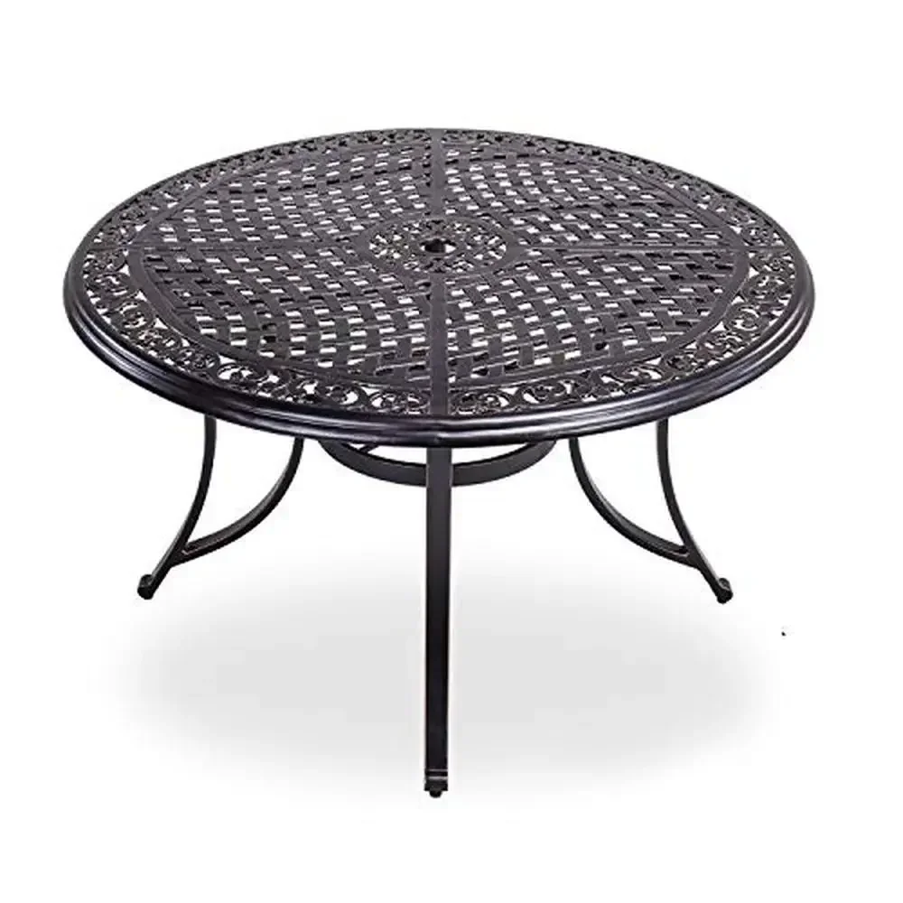 Outdoor Round Aluminum Dining Table with Umbrella Hole Rust-Free Cast Patio Table Garden Porch Deck 48