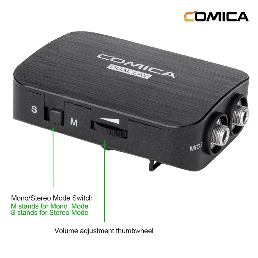 COMICA DUAL.LAV-D03 Dual-head Detachable&Multi-functional Lavalier Microphone with Mono/Stereo Mode Switch Up to 100h Duration