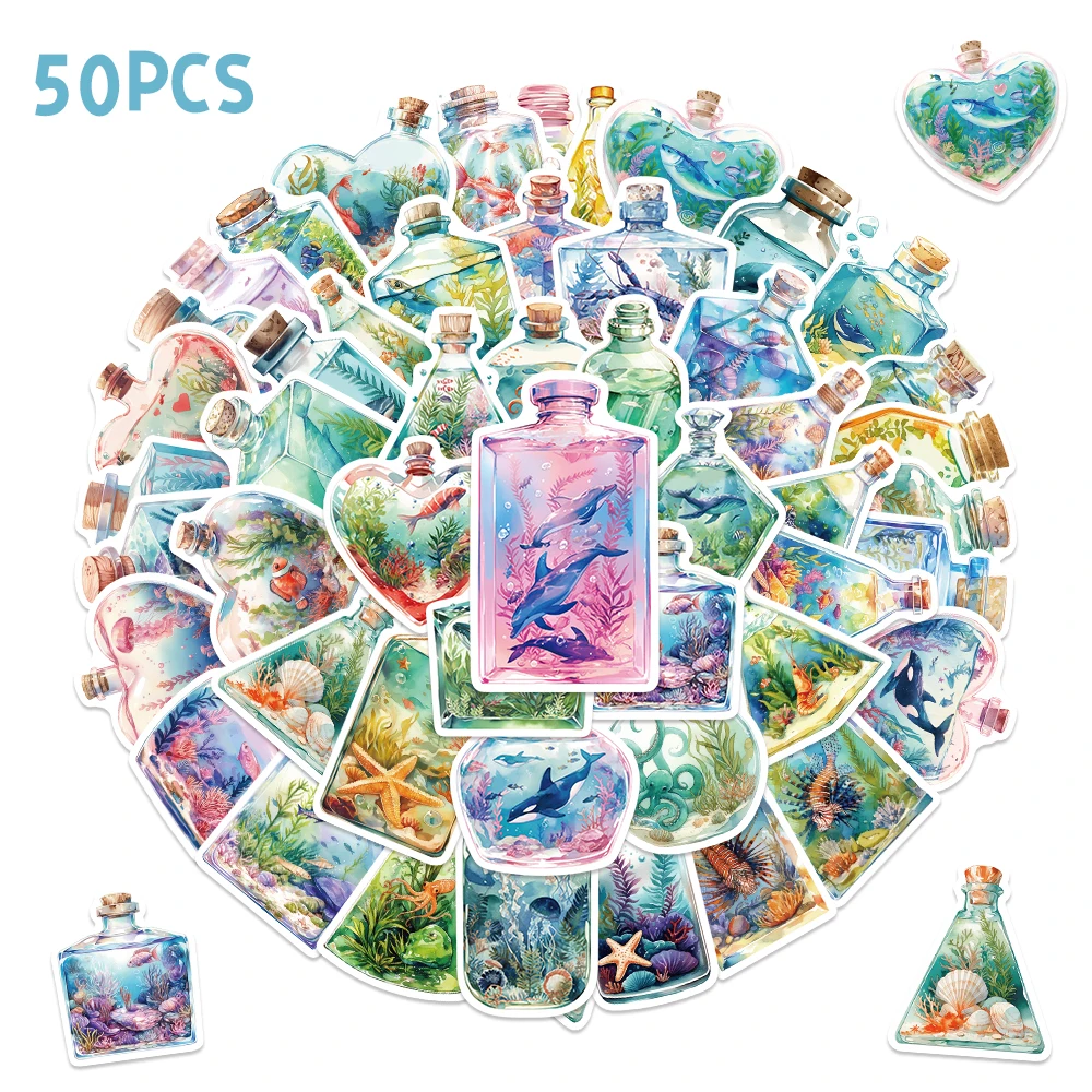 

50 шт. фэнтезийная бутылка миниатюрный мир наклейка эстетический подводный мир наклейки для журнала Скрапбукинг фото наклейки для ноутбука