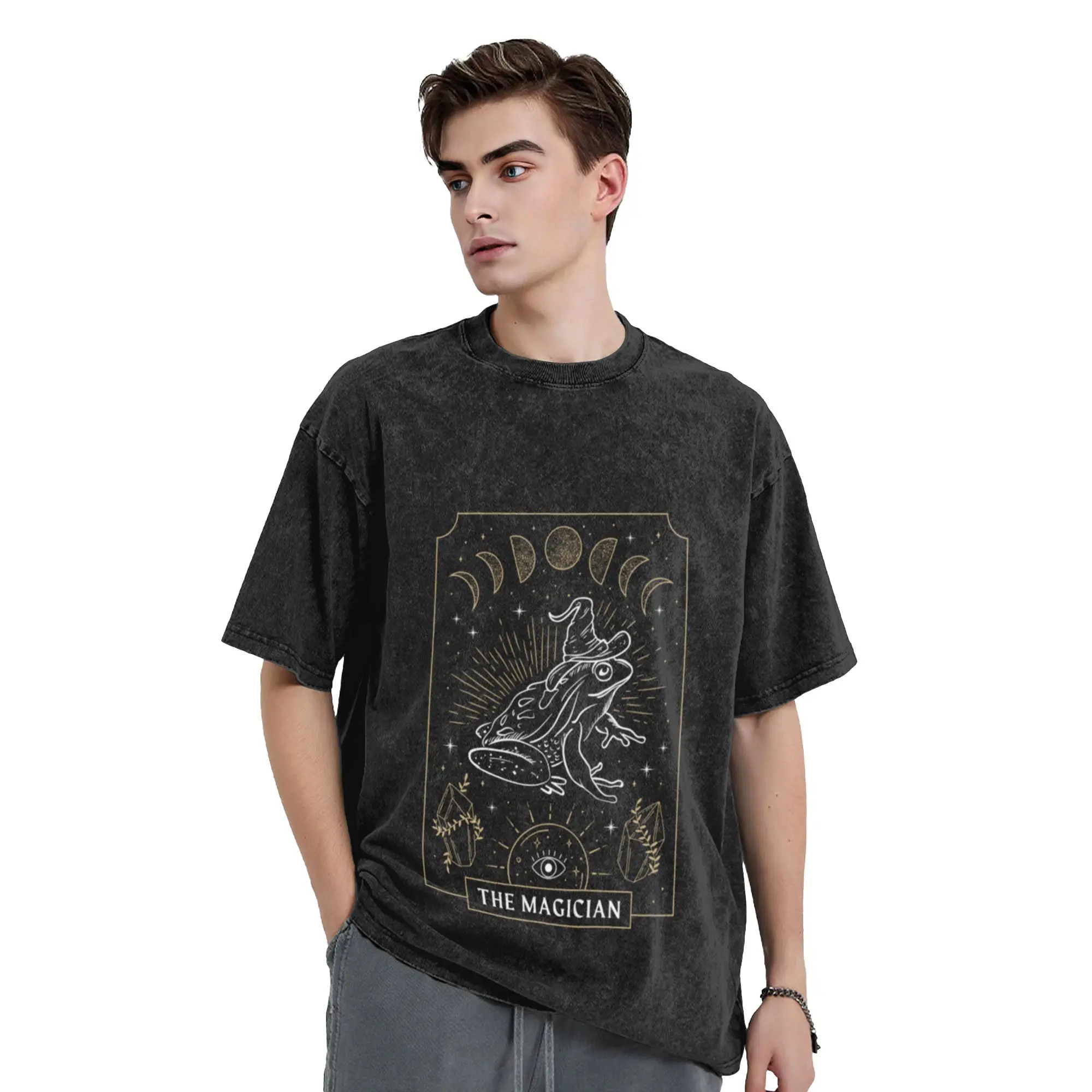 Mystical Frog Wizard  Dark Academia Aesthetic with Cottagecore A Vintage Oversized Cotton Unisex T-Shirts