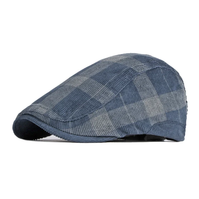 TOHUIYAN-gorros de pana para Hombre y mujer, Boina a cuadros, Boina plana británica, Boina de otoño